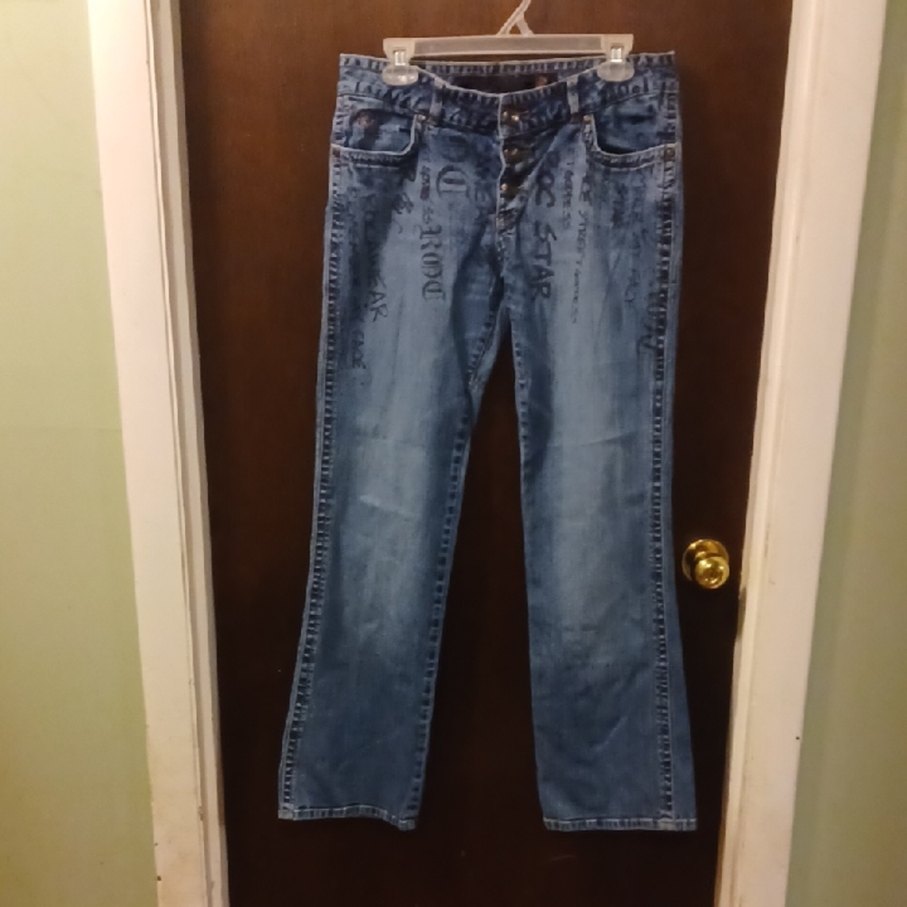 Vintage Rocawear Buttonfly Blue Denim with Graphic Detail Size 13/14